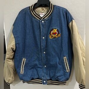 Vintage 90s Unisex Winnie The Pooh Denim Varsity Jacket XL  NO HOOD